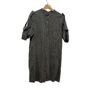 Vince Gray Button-Up Tie-Sleeve Women's Midi Shirt Dress Size Medium